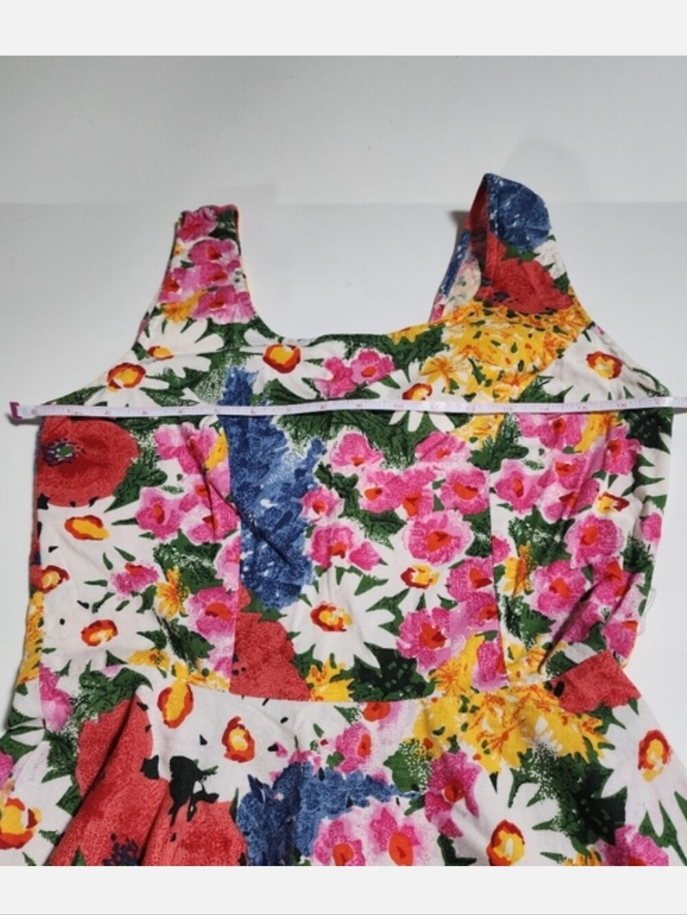 Vintage Robinsons milkmaid dress bright floral sleeveless dress size medium - Picture 12 of 16